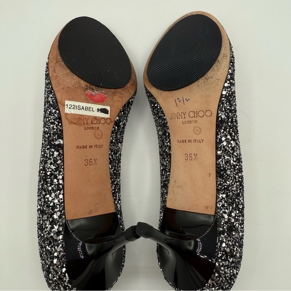 Jimmy Choo ISABEL COARSE GLITTER FABRIC SILVER-BLACK  Peep Toes Pumps SZ 36.5 - Picture 9 of 17